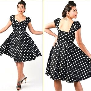 Stop Staring Jitterbug Polka Dot Swing Dress Rockabilly Pin Up 50's Vintage LG